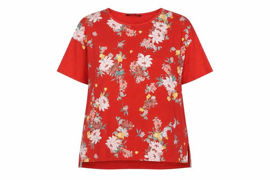 Stradivarius Women's Red Floral T-Shirt, Size S, Viscose