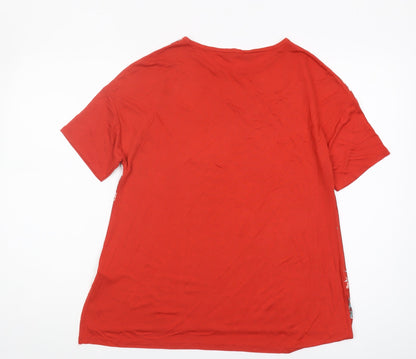 Stradivarius Women's Red Floral T-Shirt, Size S, Viscose
