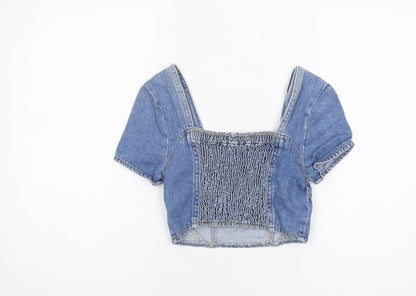 River Island Girls Blue Cropped Denim Top - Size 12 Years