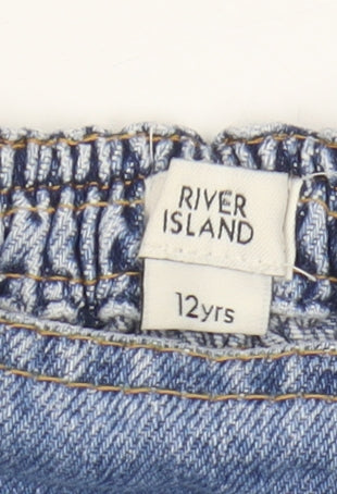 River Island Girls Blue Cropped Denim Top - Size 12 Years