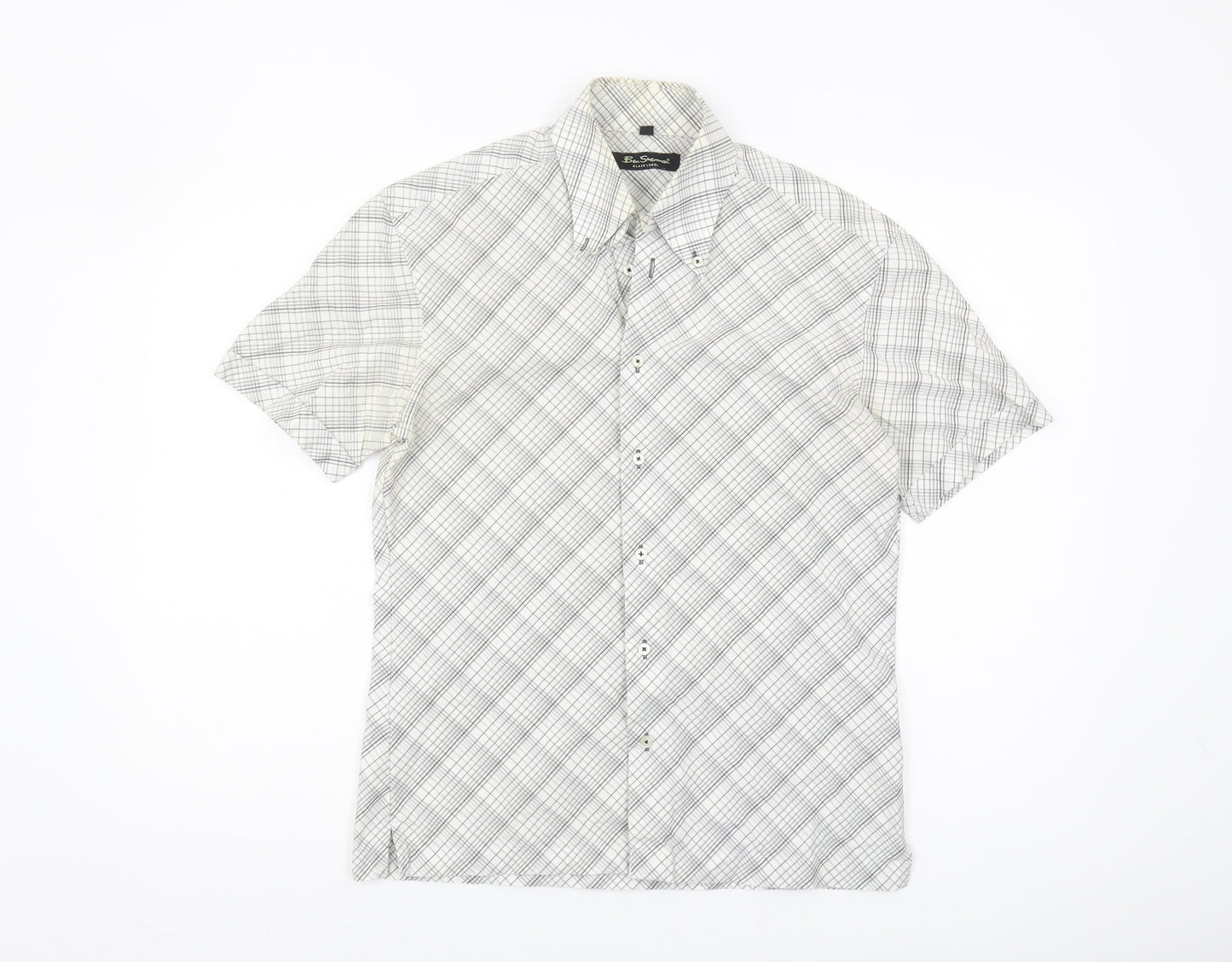 Ben Sherman Men's White Checked Short Sleeve Shirt S