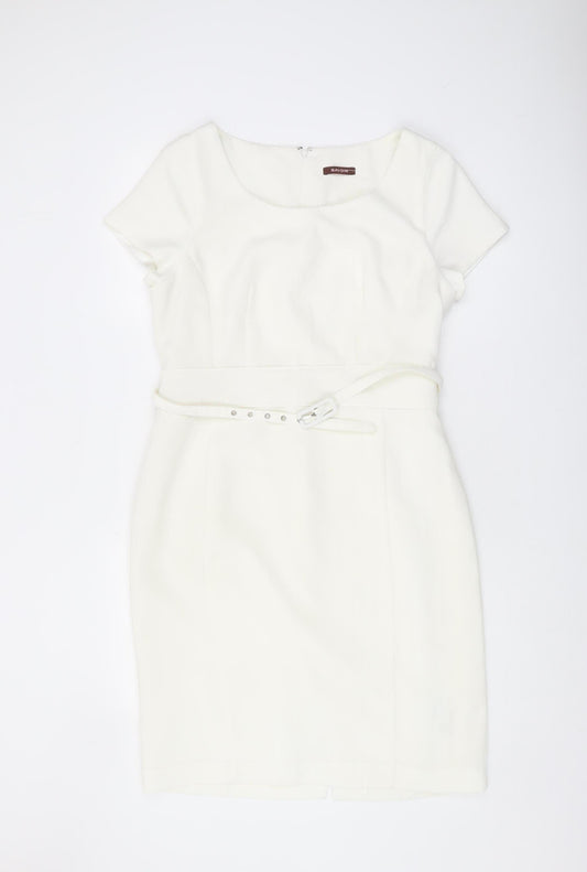 Savoir Women's Ivory Belted Sheath Dress - Size 14