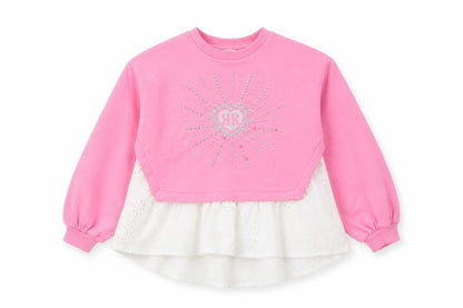 Front view of River Island girls’ pink rhinestone sweatshirt 7-8y casual pullover