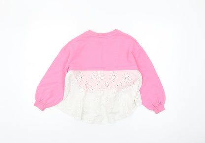 River Island Girls Pink Rhinestone Sweatshirt 7-8Y Casual Pullover