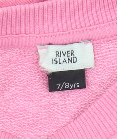 River Island Girls Pink Rhinestone Sweatshirt 7-8Y Casual Pullover