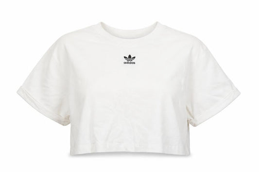 Front view of Adidas Women's White Crop T-Shirt, size 18
