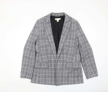 H&M Women's Grey Plaid Blazer Jacket, Size 12