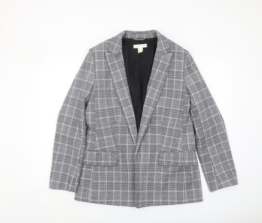 H&M Women's Grey Plaid Blazer Jacket, Size 12