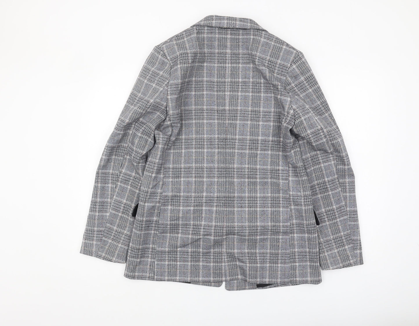 H&M Women's Grey Plaid Blazer Jacket, Size 12