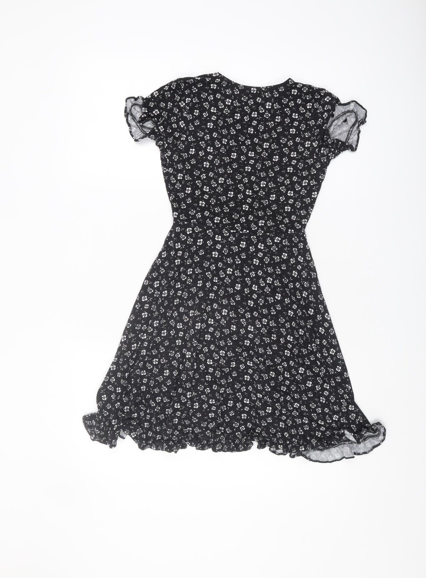 Pull&Bear Women's Black Floral Wrap Dress XS