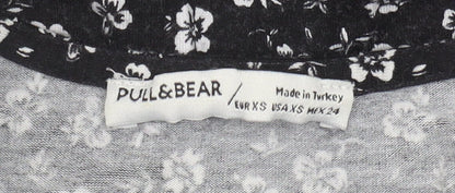 Pull&Bear Women's Black Floral Wrap Dress XS