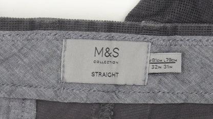 Marks and Spencer Men's Grey Straight Trousers 32 in