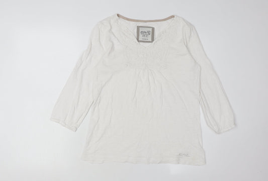 Esprit Women's White V-Neck Cotton Top, M, Casual Style