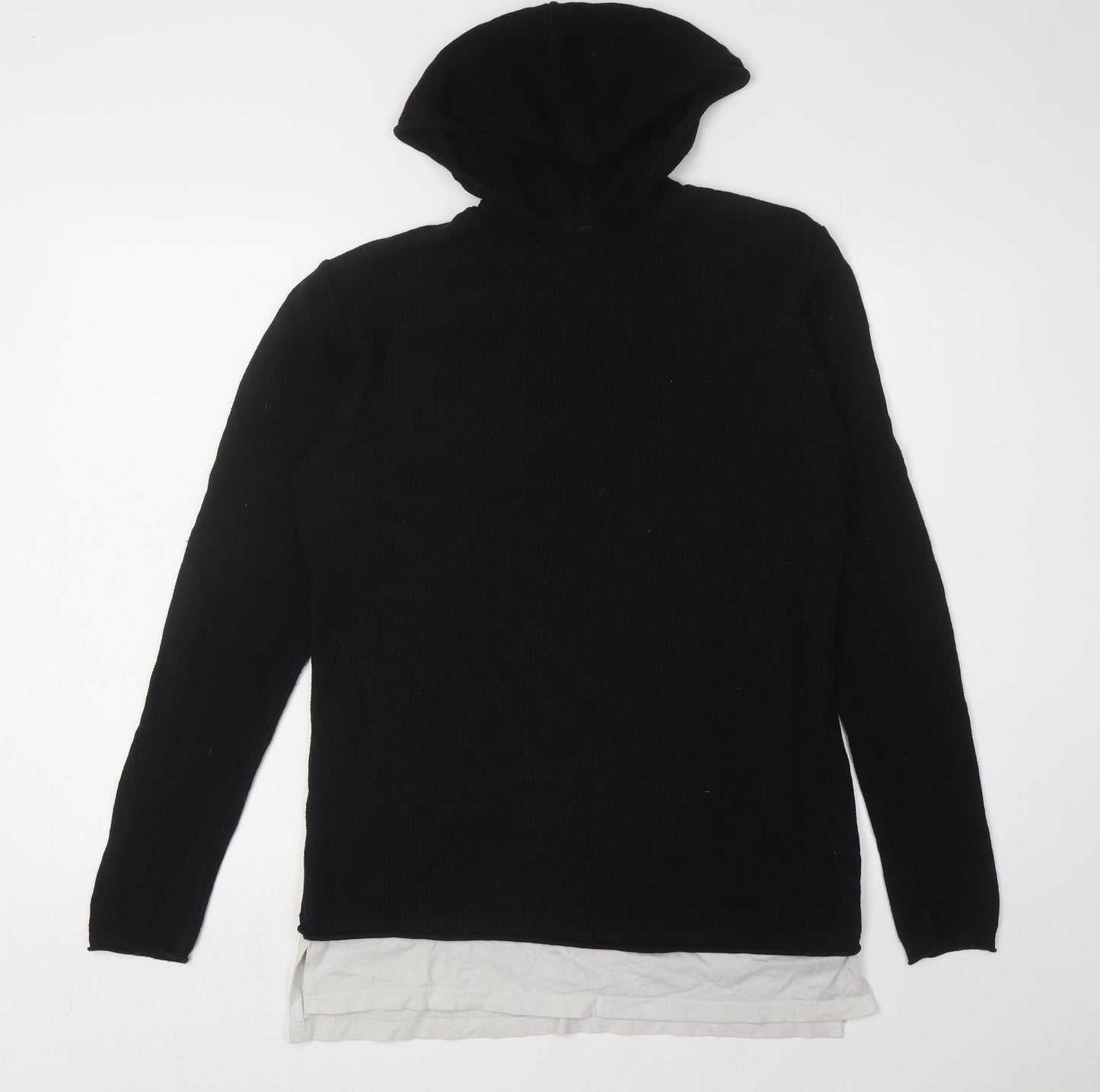 River Island Men's Black Hooded Pullover Jumper M