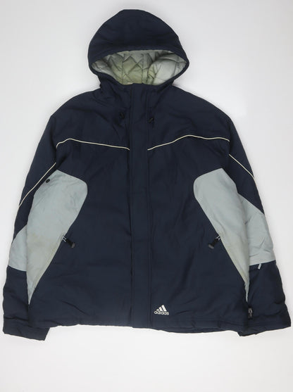 Adidas Men's Blue L Puffer Jacket with Hood