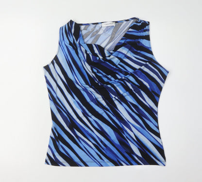 Calvin Klein Women's Blue Striped Cowl Neck Blouse, L