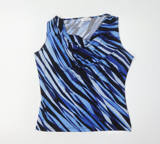 Calvin Klein Women's Blue Striped Cowl Neck Blouse, L