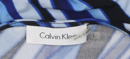 Calvin Klein Women's Blue Striped Cowl Neck Blouse, L