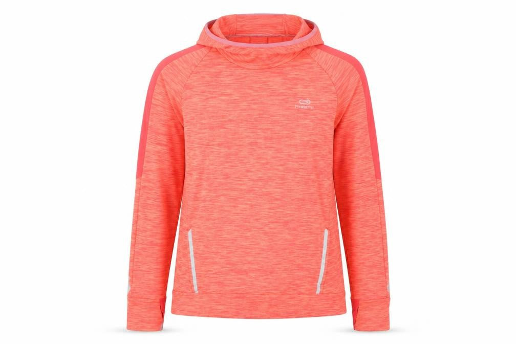 Front view of Decathlon unisex adults red hoodie 12 with reflective accents