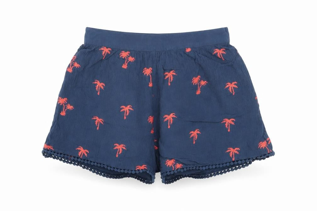 Front view of Mantaray Women's Blue Embroidered Shorts -, size 8