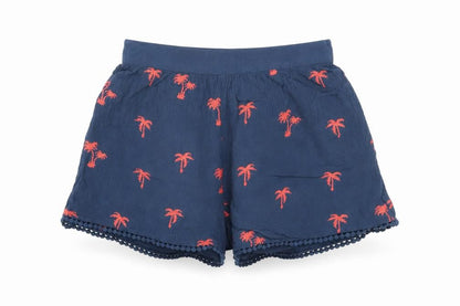 Front view of Mantaray Women's Blue Embroidered Shorts -, size 8