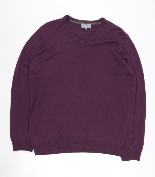 Marks and Spencer Men's Purple V-Neck Jumper 2XL