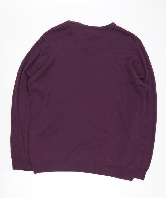 Marks and Spencer Men's Purple V-Neck Jumper 2XL