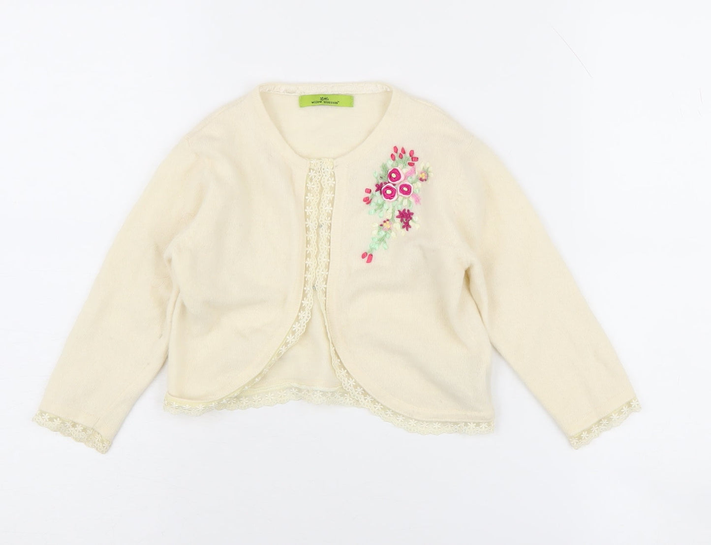 Little Willow Blossom Girls Ivory Cardigan 2-3 Years Floral Knit