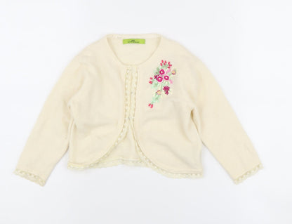 Little Willow Blossom Girls Ivory Cardigan 2-3 Years Floral Knit