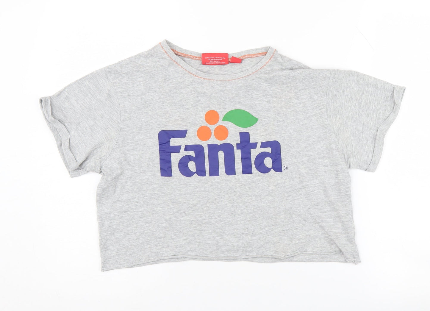 Womens UK Size 12 Coca-Cola Grey Cropped T-Shirt