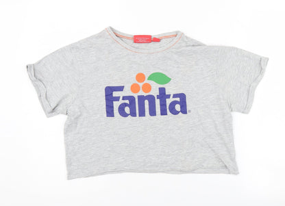Womens UK Size 12 Coca-Cola Grey Cropped T-Shirt