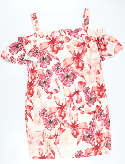 Klass Women's Multicoloured Floral Cold Shoulder Dress