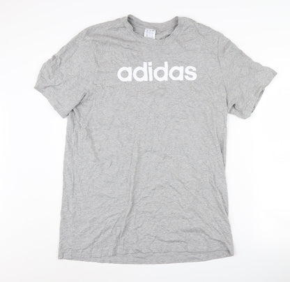 Adidas Men's Grey Crew Neck Logo T-Shirt Size L