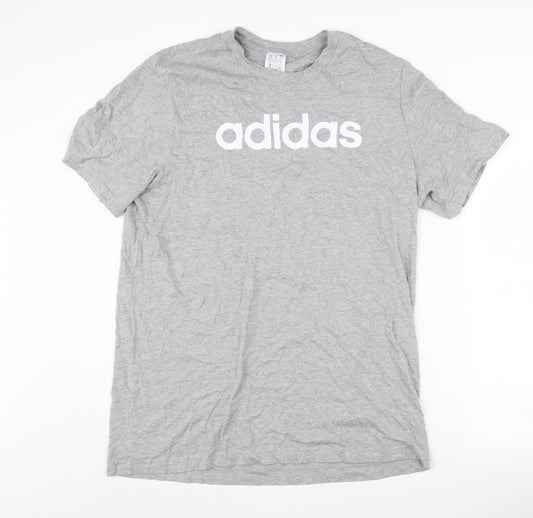 Adidas Men's Grey Crew Neck Logo T-Shirt Size L