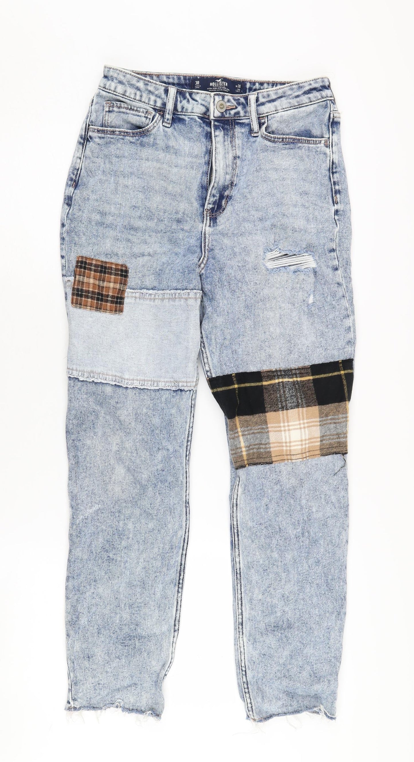 Hollister Women's Blue Mom Jeans, Size 3R, High-Rise, Distressed