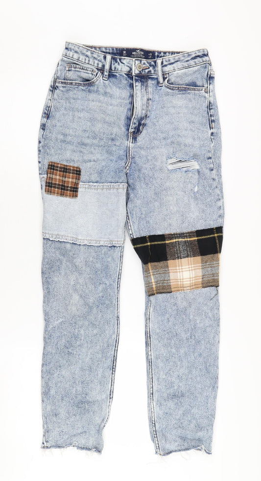 Hollister Women's Blue Mom Jeans, Size 3R, High-Rise, Distressed