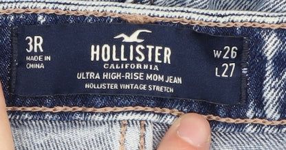 Hollister Women's Blue Mom Jeans, Size 3R, High-Rise, Distressed