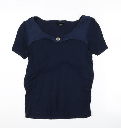 Jaeger Women's Blue T-Shirt S Scoop Neck Button Casual