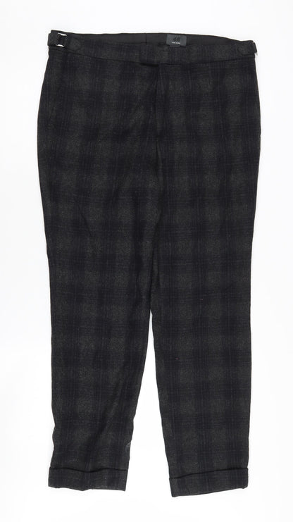 H&M Men's Black Plaid Wool-Blend Trousers L
