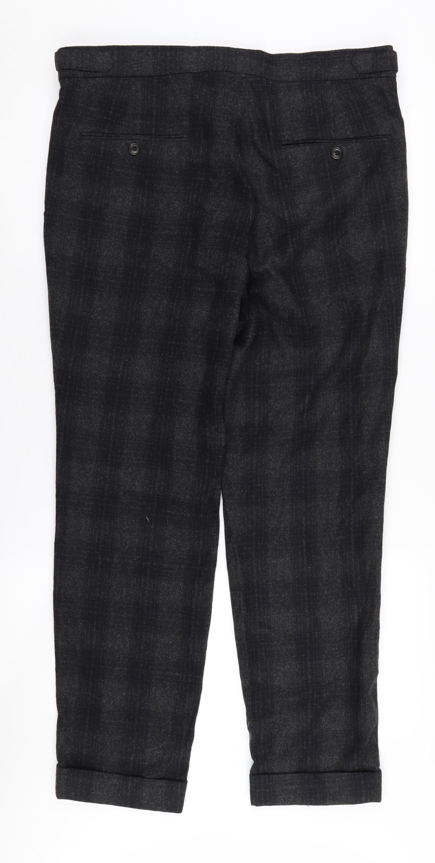 H&M Men's Black Plaid Wool-Blend Trousers L