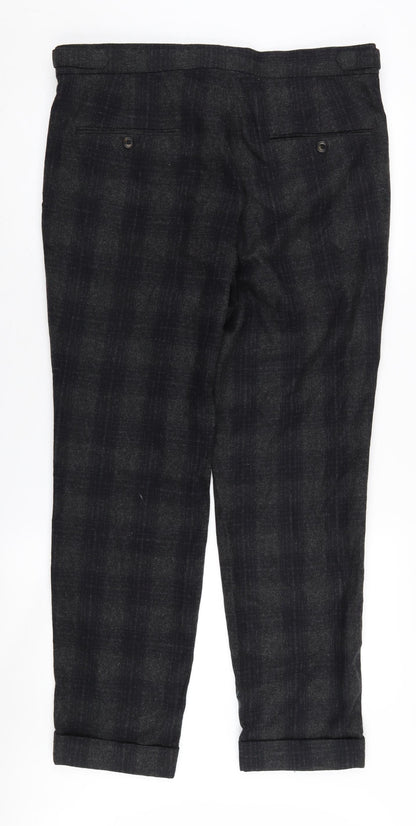 H&M Men's Black Plaid Wool-Blend Trousers L