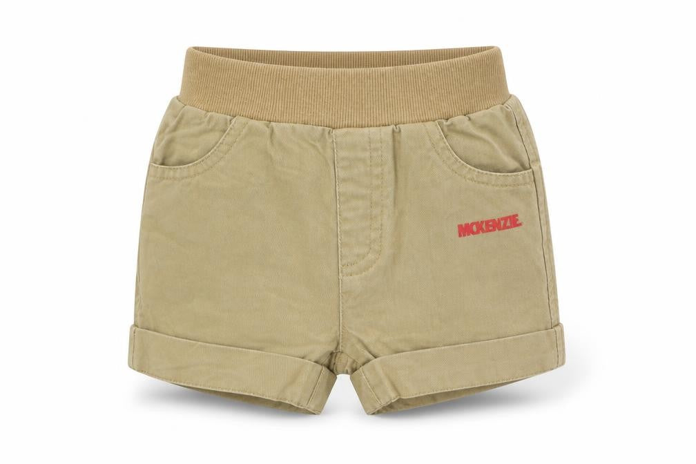 Front view of McKenzie unisex beige baby shorts 0-3 months