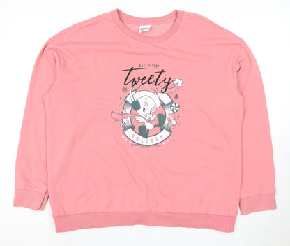 Womens UK Size L Looney Tunes Pink Pullover Sweatshirt