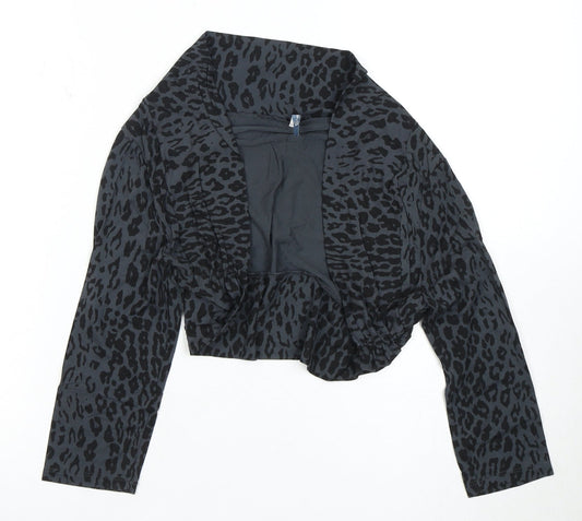 E-vie Women's Cropped Black Leopard Blouse - Size 16