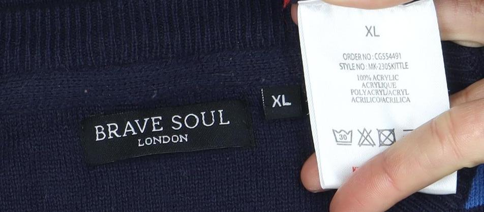 Brave Soul Men's XL Multicoloured Striped Pullover