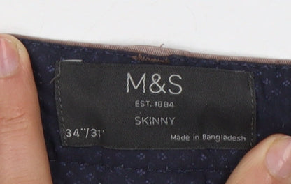 Marks and Spencer Men's Brown Skinny Trousers, Size 34/31