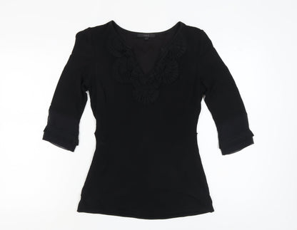 Coast Women's Black V-Neck Ruffle Top Size 10