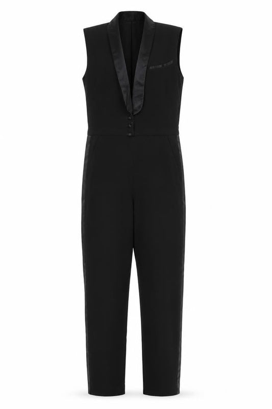 Maje Women's Black Sleeveless Jumpsuit, Size 6, Formal One-Piece