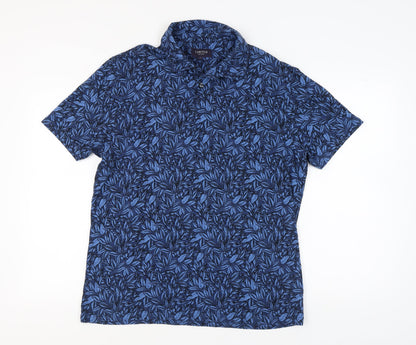 Marks and Spencer Men's Blue Floral Polo, L