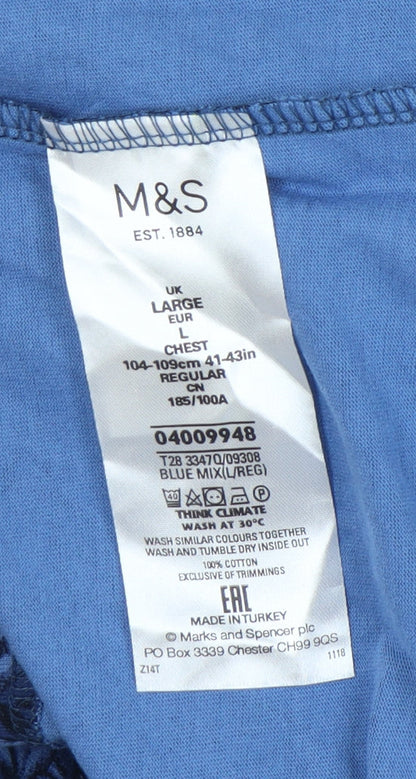 Marks and Spencer Men's Blue Floral Polo, L